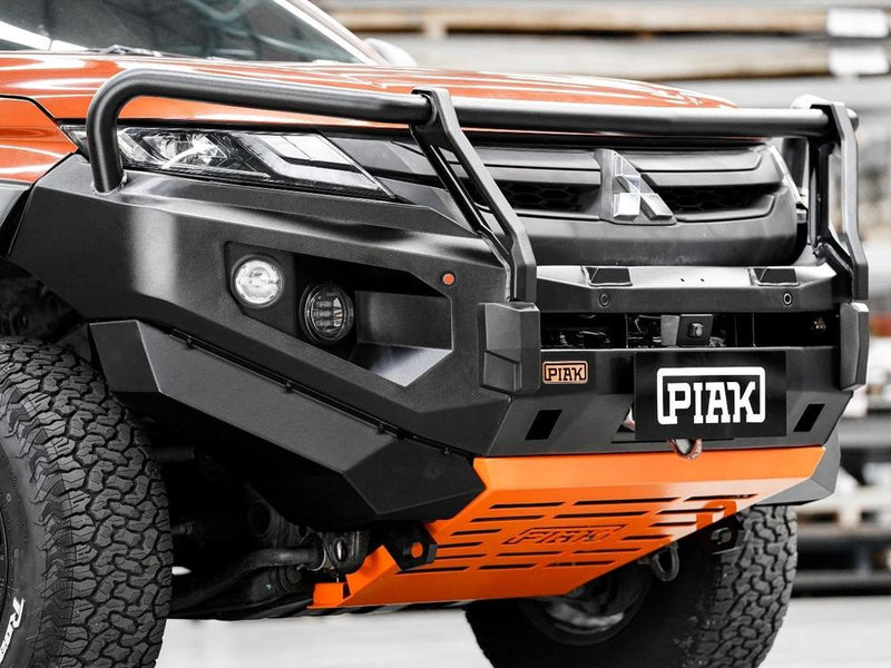 PIAK Elite 3-Loop Bull Bar for Mitsubishi Triton MR (2018-2023) | Black Recovery & Orange Bash Plate