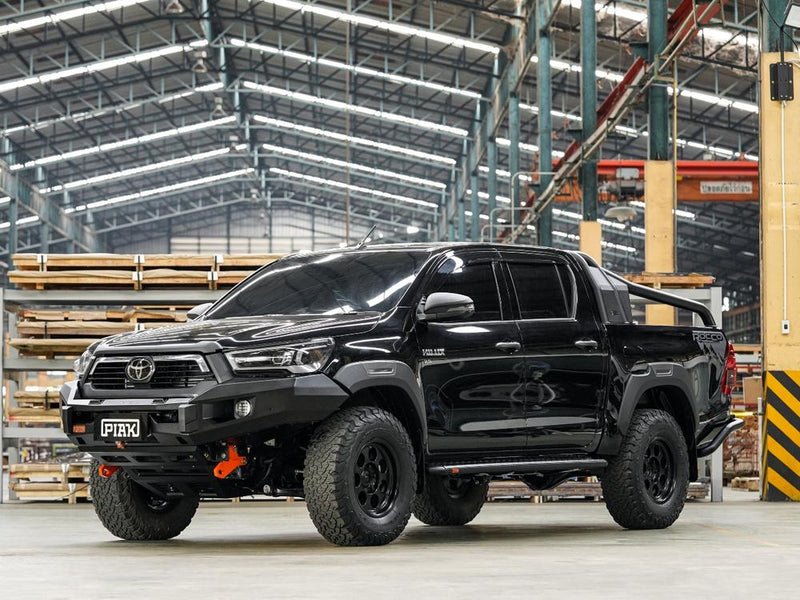 PIAK Elite Non Loop Bull Bar Orange Recovery Points Black Bash Plate for Toyota Hilux 2020 to 2024