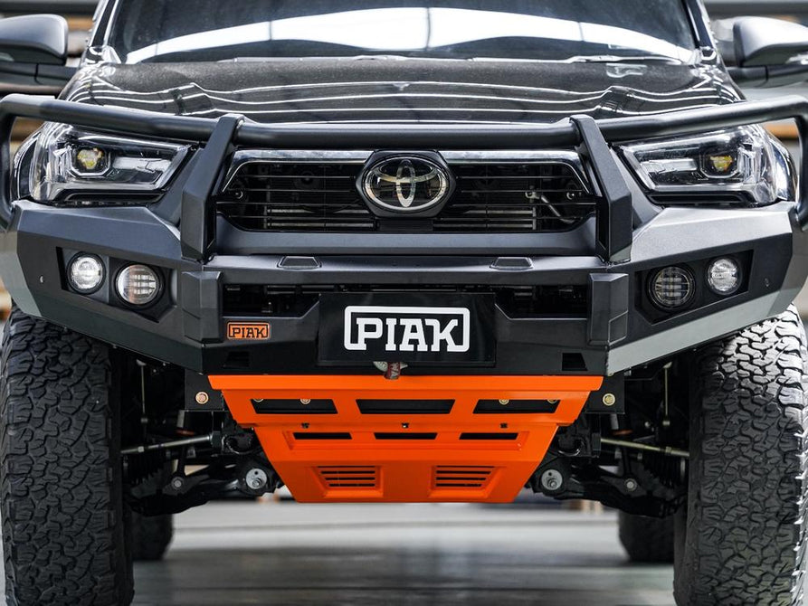 PIAK Elite 3-Loop Bull Bar suitable for Toyota Hilux (2020-2024) | Black Recovery Points & Orange Bash Plate