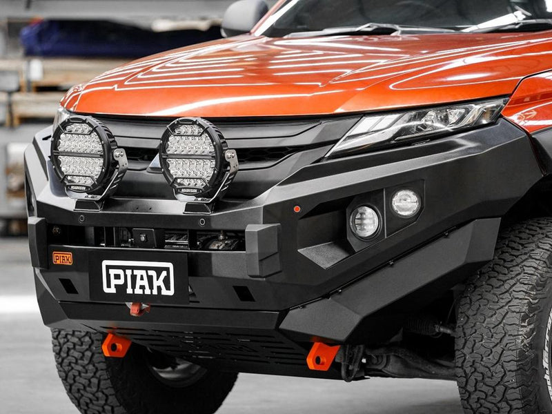 PIAK Elite Non Loop Bull Bar Orange Recovery Points Black Bash Plate for Mitsubishi Triton 2018 to 2023