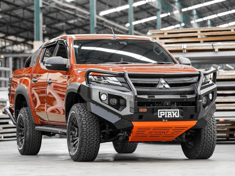 PIAK Elite 3-Loop Bull Bar for Mitsubishi Triton MR (2018-2023) | Black Recovery & Orange Bash Plate