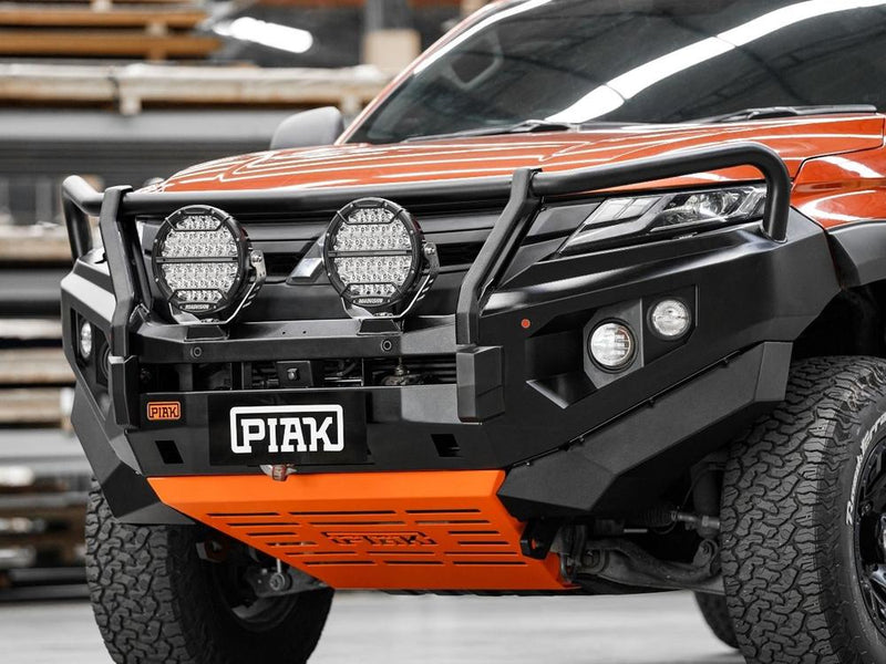 PIAK Elite 3-Loop Bull Bar for Mitsubishi Triton MR (2018-2023) | Black Recovery & Orange Bash Plate