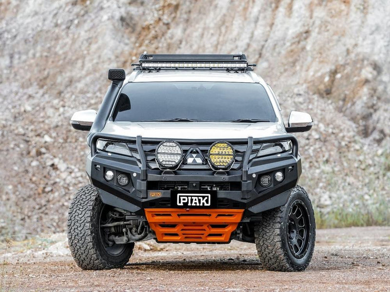 PIAK Elite 3-Loop Bull Bar for Mitsubishi Pajero Sport QE & QF (2020-2024) | Black Recovery & Orange Bash Plate