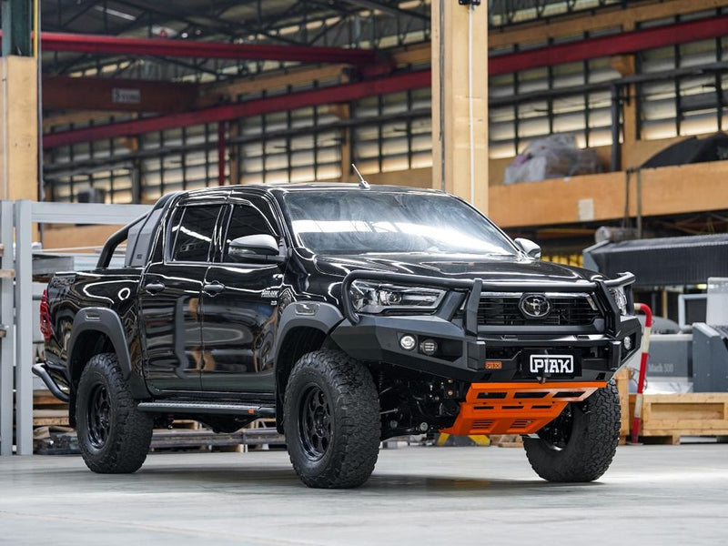 PIAK Elite 3-Loop Bull Bar suitable for Toyota Hilux (2020-2024) | Black Recovery Points & Orange Bash Plate