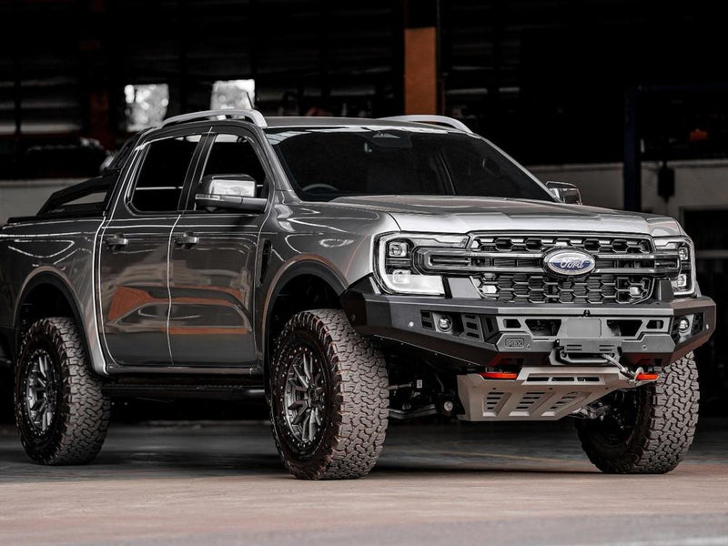 PIAK Genesis Non Loop Bull Bar Orange Recovery Points Grey Bash Plate for Ford Ranger 2022 Onwards