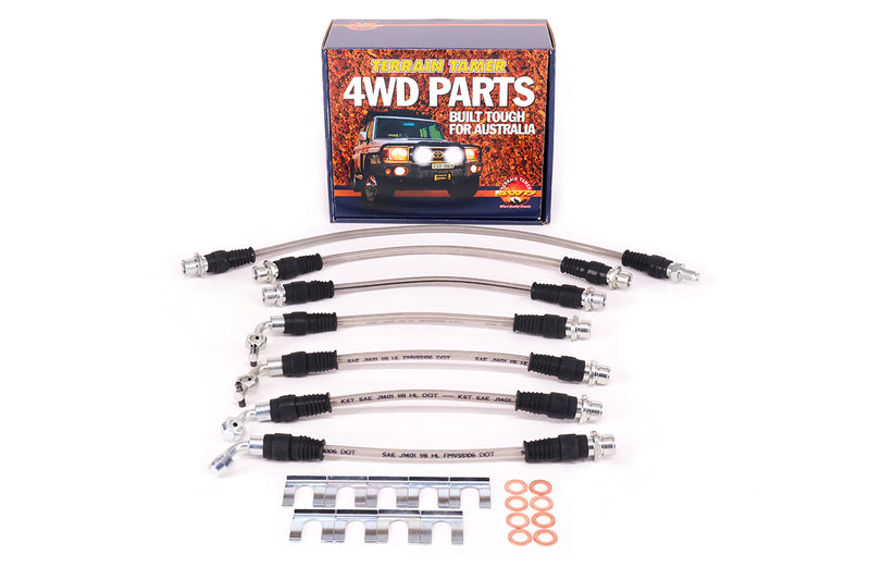 BRAIDED BRAKE HOSE KIT SUITABLE FOR TO 2" RAISED SUSP. SUITABLE FOR ABS