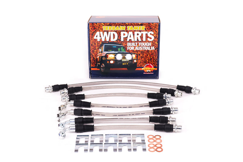 BRAIDED BRAKE HOSE KIT SUITABLE FOR TO 2" RAISED SUSP. SUITABLE FOR ABS