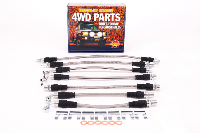 BRAIDED BRAKE HOSE KIT SUITABLE FOR 0-50MM RAISED SUSPENSION +ABS