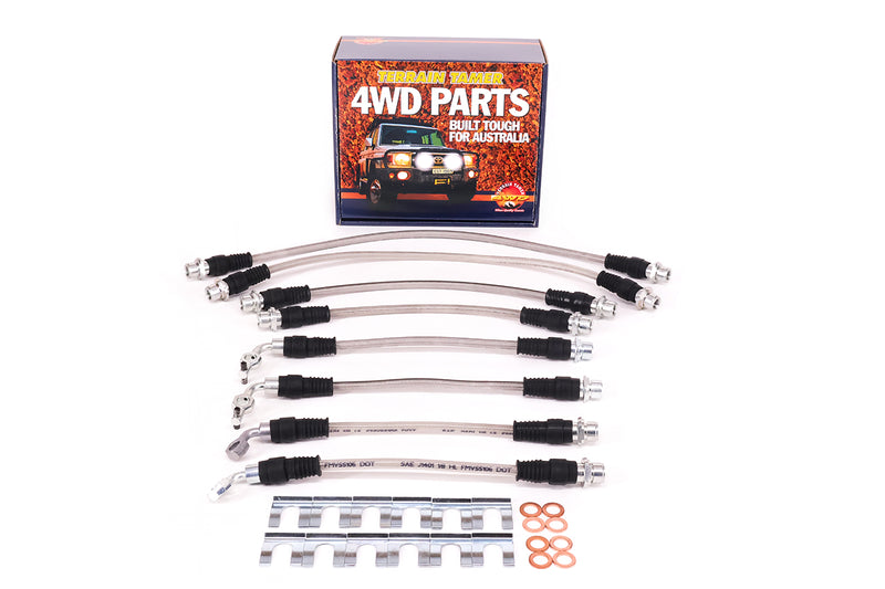 BRAIDED BRAKE HOSE KIT SUITABLE FOR TO 2" RAISED SUSP. SUITABLE FOR ABS & SC
