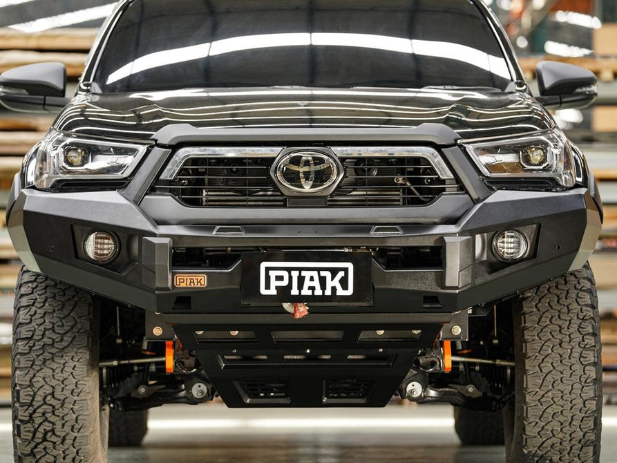 PIAK Elite Non Loop Bull Bar Orange Recovery Points Black Bash Plate for Toyota Hilux 2020 to 2024