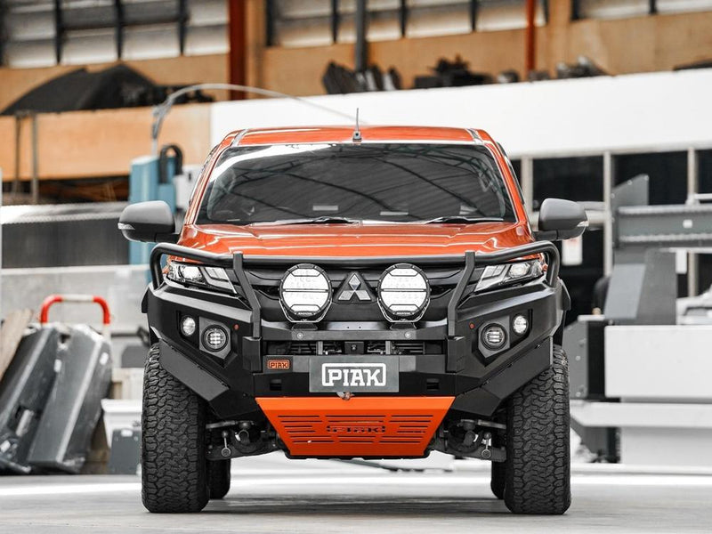 PIAK Elite 3-Loop Bull Bar for Mitsubishi Triton MR (2018-2023) | Black Recovery & Orange Bash Plate