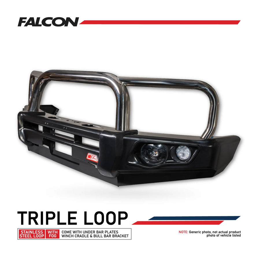 Great Wall Cannon 2025-On Facelift 2025-On 707-01 Falcon Bull Bar Triple Stainless Loops Package (LED Foglight)