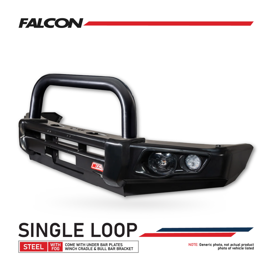 All-New Amarok 2023-On - 707-01 Falcon Bull Bar Single Black Loop Package (LED Foglight) - SKU MCC-04002-701SBLFOG