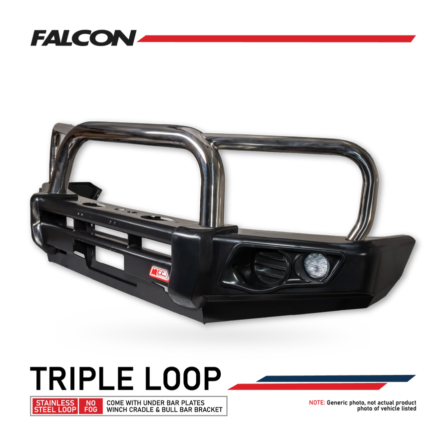 Land Cruiser 70s Series 2024-On - 707-01 Falcon Bull Bar Triple Stainless Loops Package (No Foglight) - SKU MCC-01024-701UP