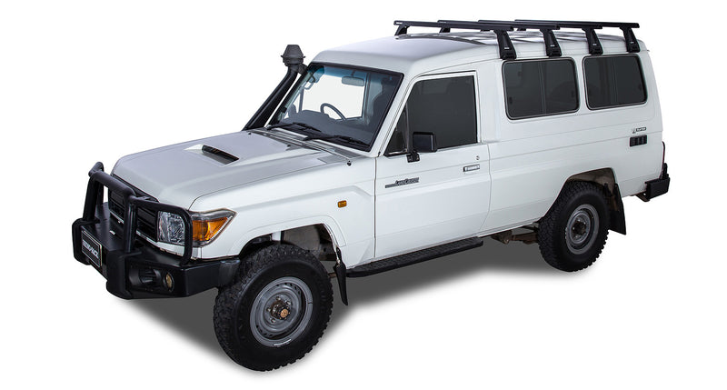 Rhino-Rack Heavy Duty RL210 Black 4 Bar Roof Rack for Toyota LandCruiser 78 Series 4WD Troop Carrier
