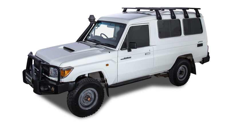 Rhino-Rack Vortex RL210 Black 4 Bar Roof Rack for Toyota LandCruiser 78 Series 4WD Troop Carrier