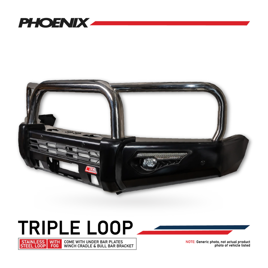 Isuzu MUX 2025-On Facelift 808-01 Phoenix Bull Bar Triple Stainless Loops Package