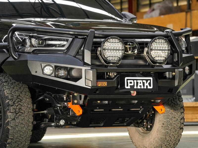 PIAK Elite 3-Loop Bull Bar suitable for Toyota Hilux (2020-2024) | Orange Recovery Points & Black Bash Plate