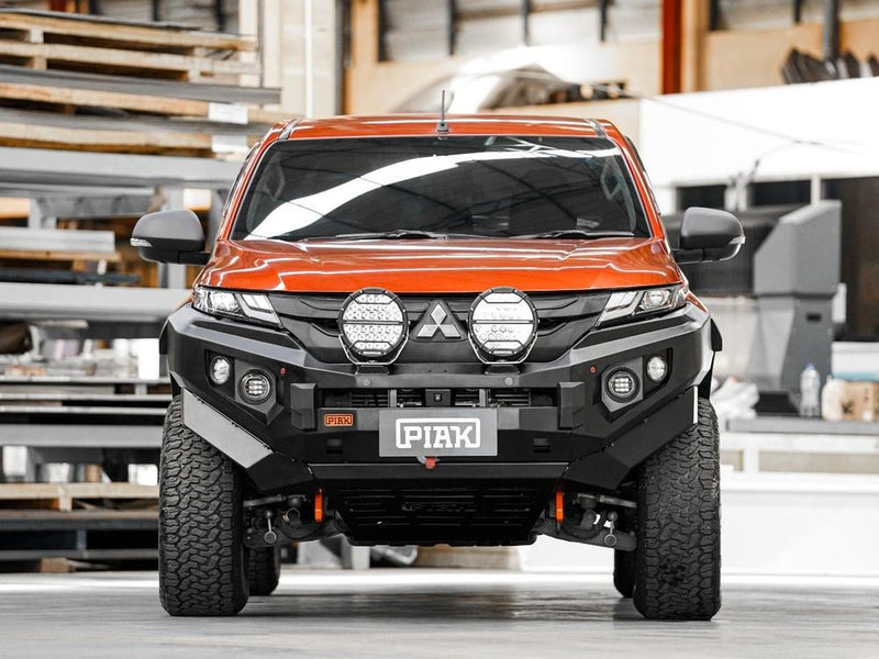 PIAK Elite Non Loop Bull Bar Orange Recovery Points Black Bash Plate for Mitsubishi Triton 2018 to 2023