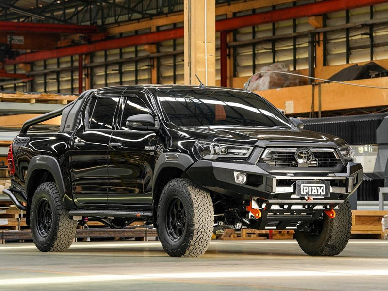 PIAK Elite Non Loop Bull Bar Orange Recovery Points Black Bash Plate for Toyota Hilux 2020 to 2024