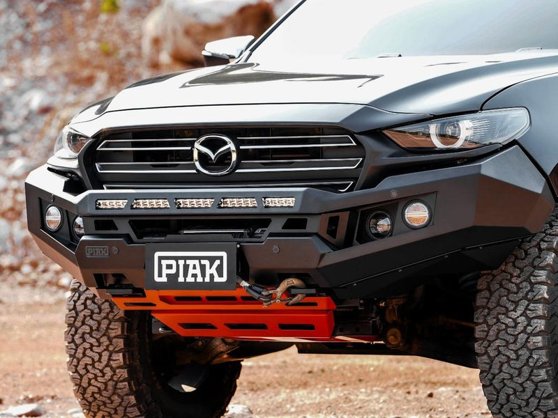 PIAK Genesis Non Loop Bull Bar Black Recovery Points Orange Bash Plate for Mazda BT-50 7 2020 Onwards