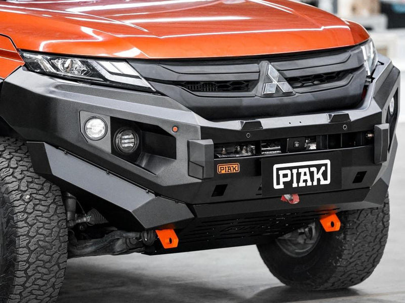 PIAK Elite Non Loop Bull Bar Orange Recovery Points Black Bash Plate for Mitsubishi Triton 2018 to 2023