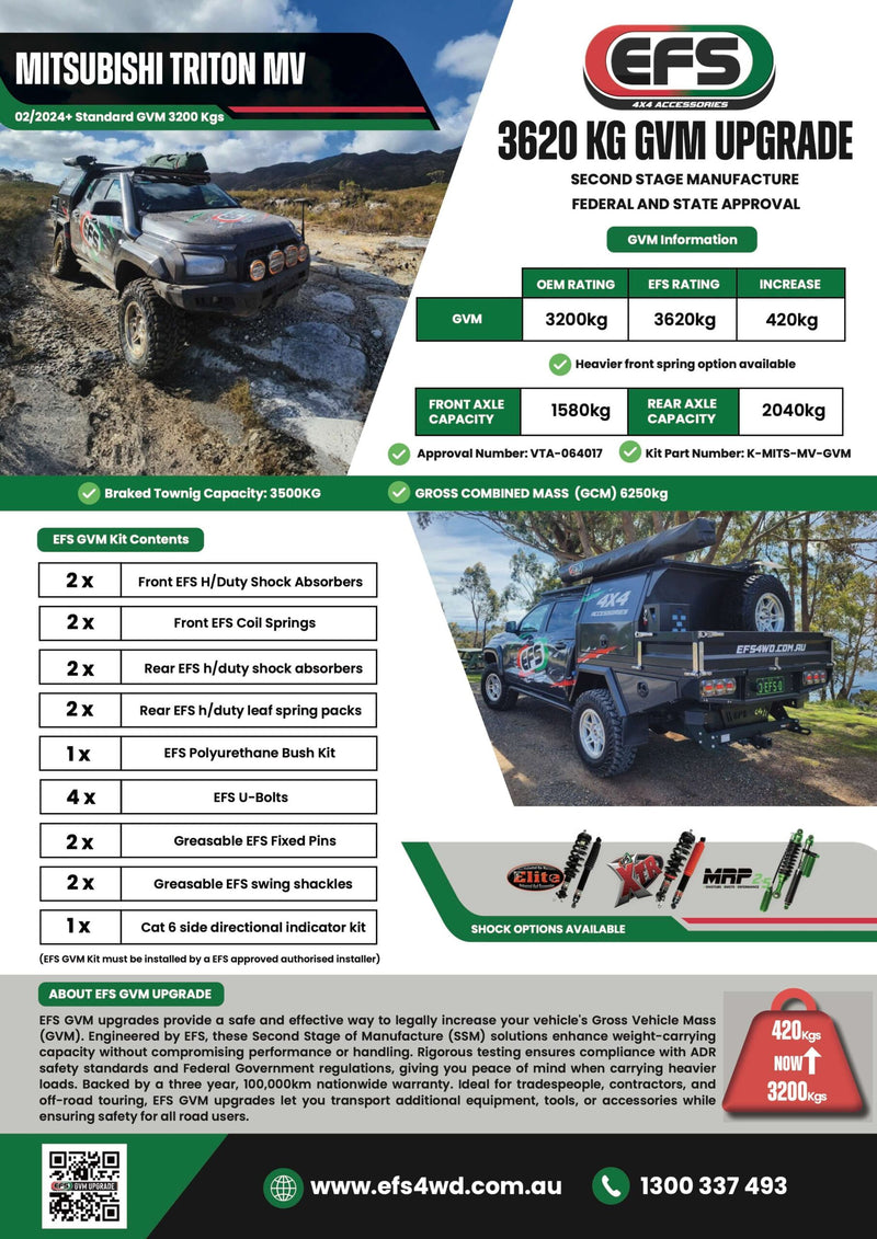 EFS 3620kg GVM Upgrade - Suits Mitsubishi Triton MV (02/2024+)