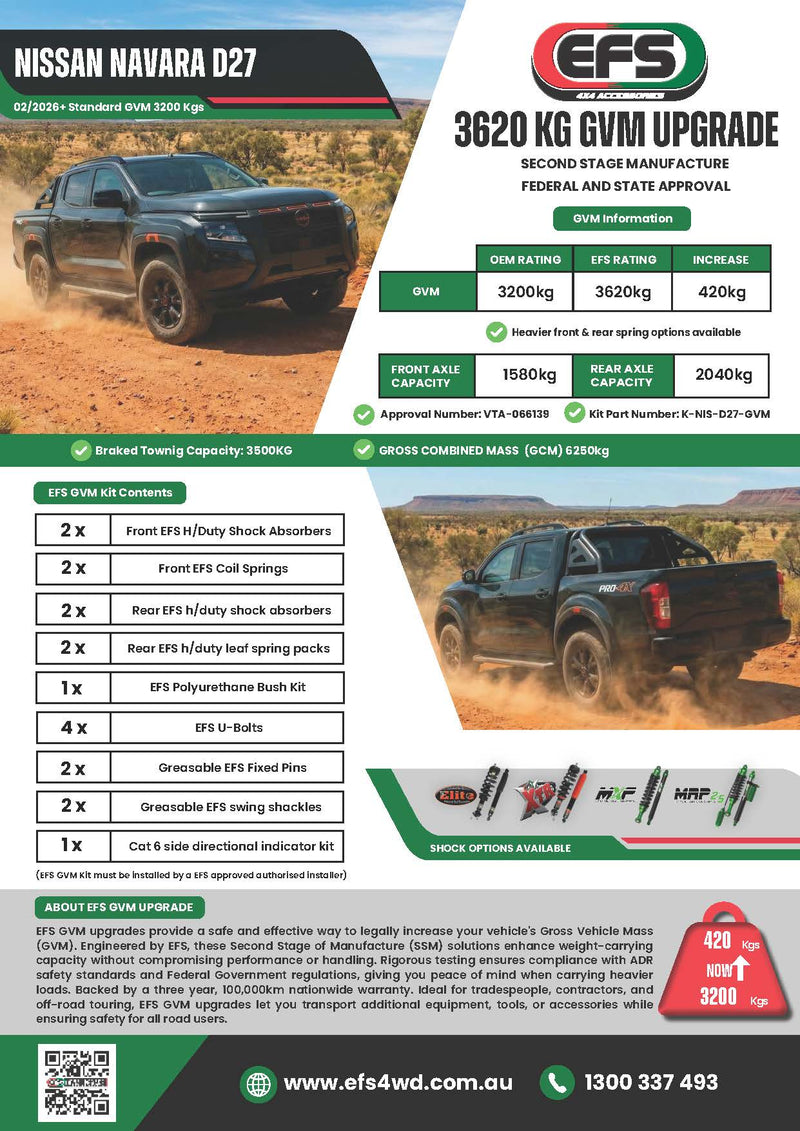 EFS 3620kg GVM Upgrade - Suits Nissan Navara D27 (02/2026+)