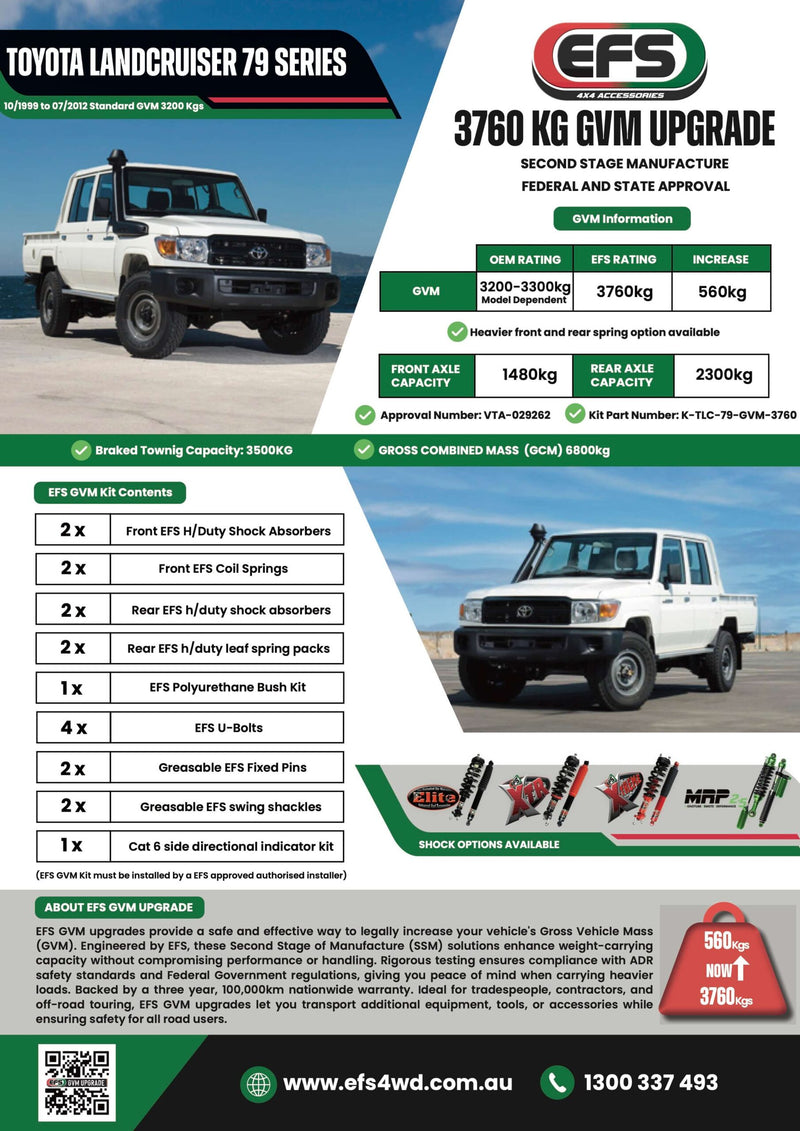 EFS 3760kg GVM Upgrade - Suits Toyota Landcruiser 79 Series (Single & Dual Cab, 10/1999 to 07/2012)