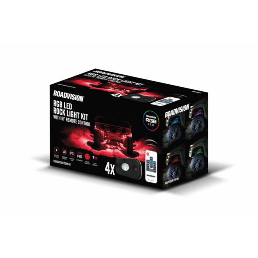 RoadVision RGB LED Rock Light Kit RRGB4RLK 4-Way with RF Remote Control 10-30V for 4WDs, Utes, Trailers & Show Builds