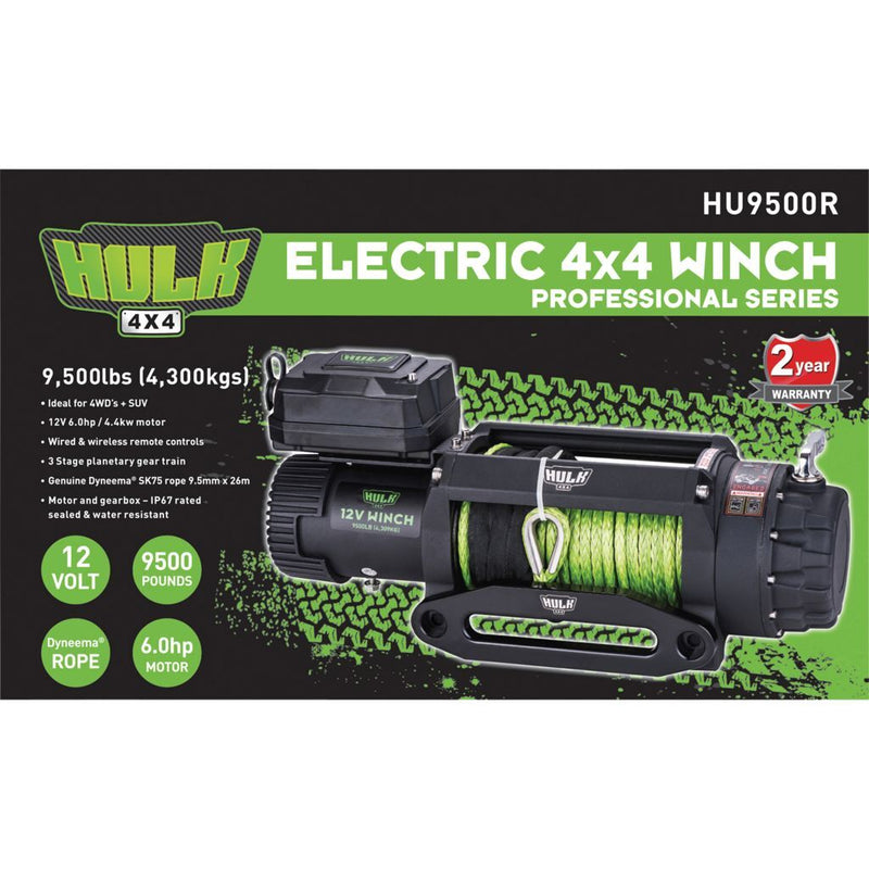 HULK 4×4 Winch 9500lbs 6HP 12V Dyneema® Rope