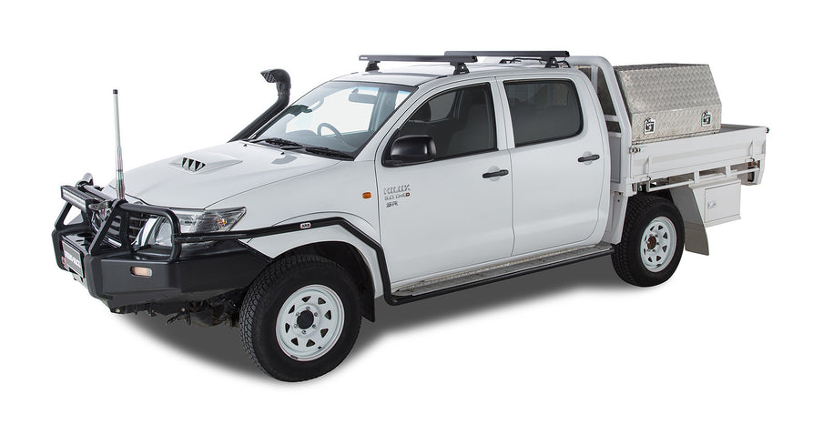 Rhino-Rack Heavy Duty RLT600 Trackmount Black 2 Bar Roof Rack for Toyota Hilux Gen 7 4×4 Dual Cab (2005–2015)