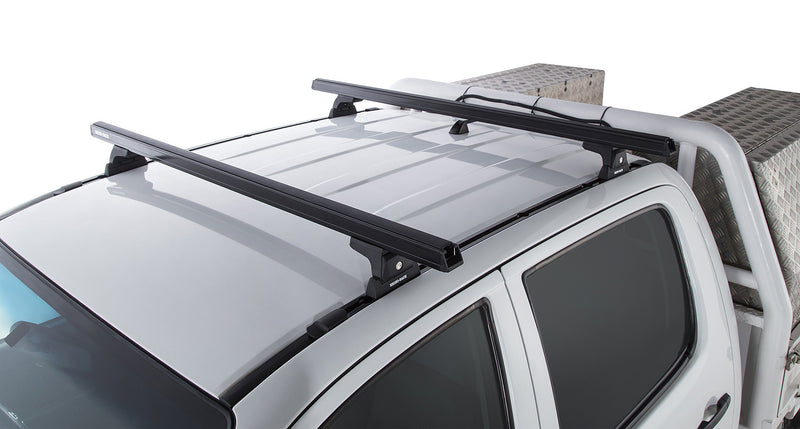 Rhino-Rack Heavy Duty RLT600 Trackmount Black 2 Bar Roof Rack for Toyota Hilux Gen 7 4×4 Dual Cab (2005–2015)