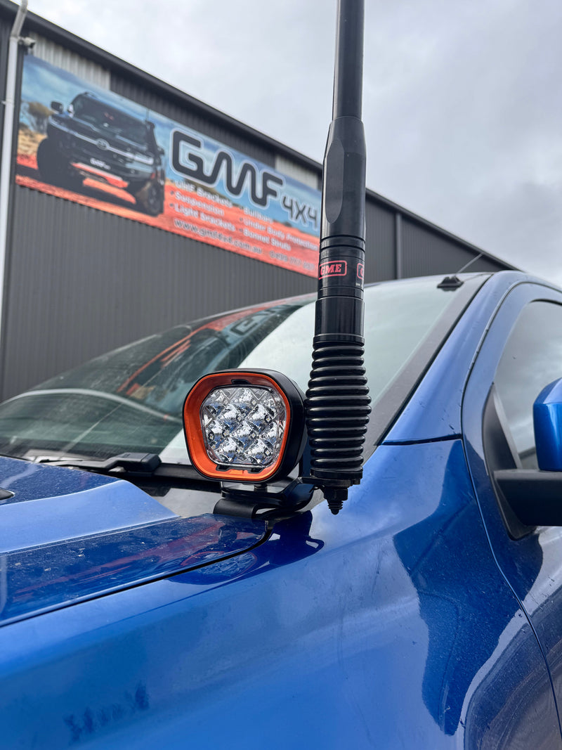 GMF4x4 Ford Ranger, Raptor & Everest RA 2022+ PAIR Bonnet LED Brackets With Plate To Mount UHF PLATE-305 058-LB
