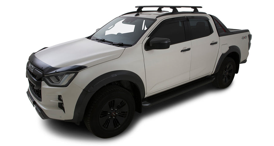 Rhino-Rack Vortex RCL Black 2 Bar Roof Rack System with Locking Legs – Suitable for Isuzu D-Max Gen3 X-Terrain (Flush Rails)
