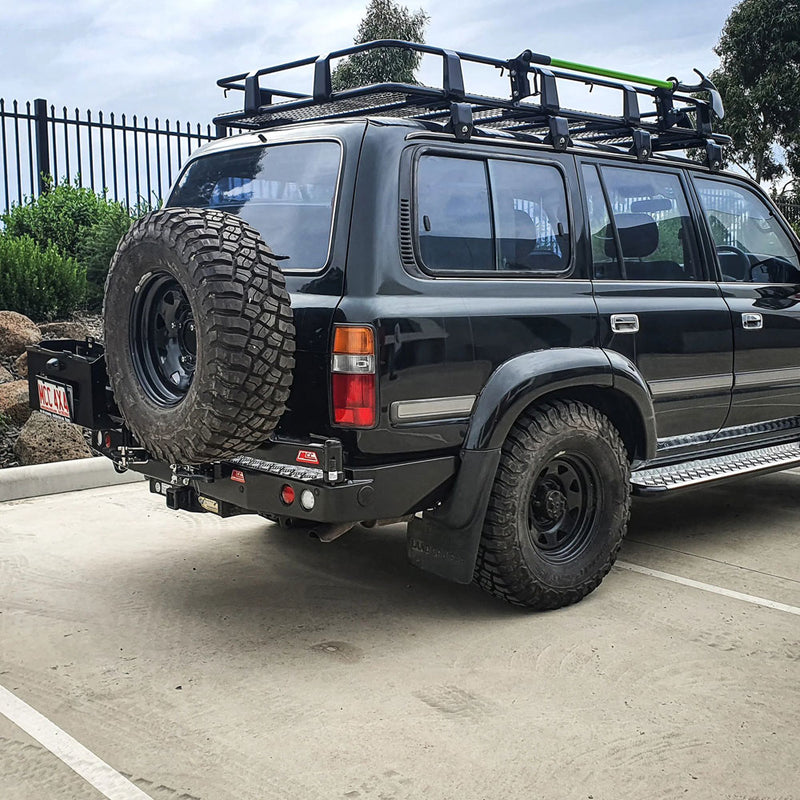 Land Cruiser 80 series 1990-1998 (GX or Non Flare) 022-02 Rear Wheel Carrier Single Jerry Can Holder Package – SKU MCC-01006-202LPK2