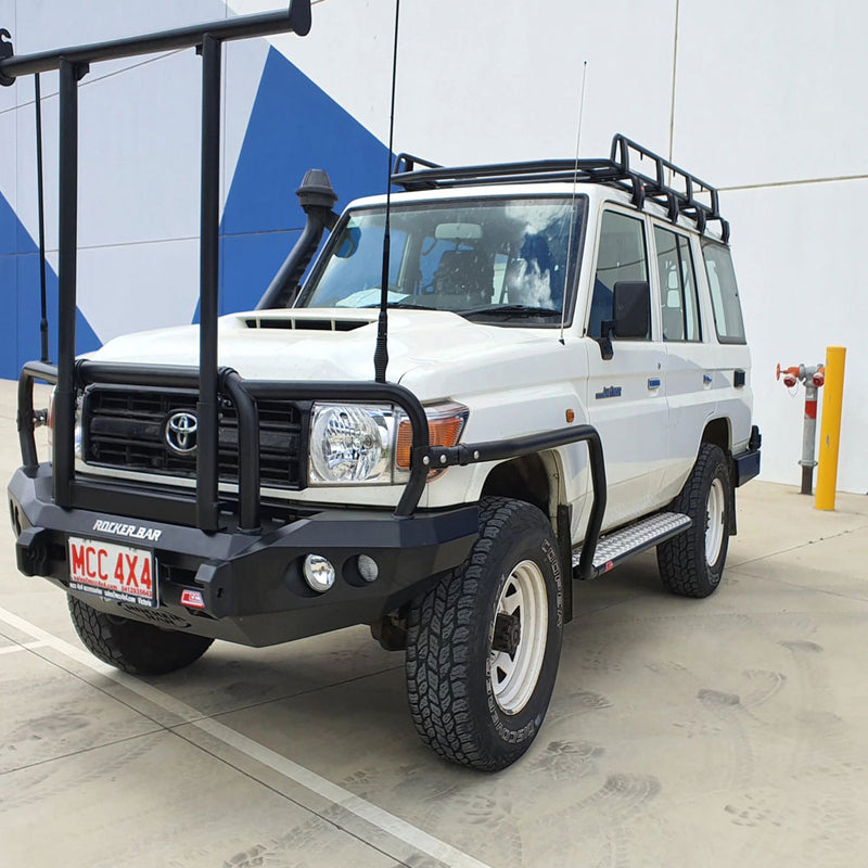 Land Cruiser 76 series 2007-Current 039BSR Side Step and Rail Package (Chrome Step Plate) (50mm Bull Bar)