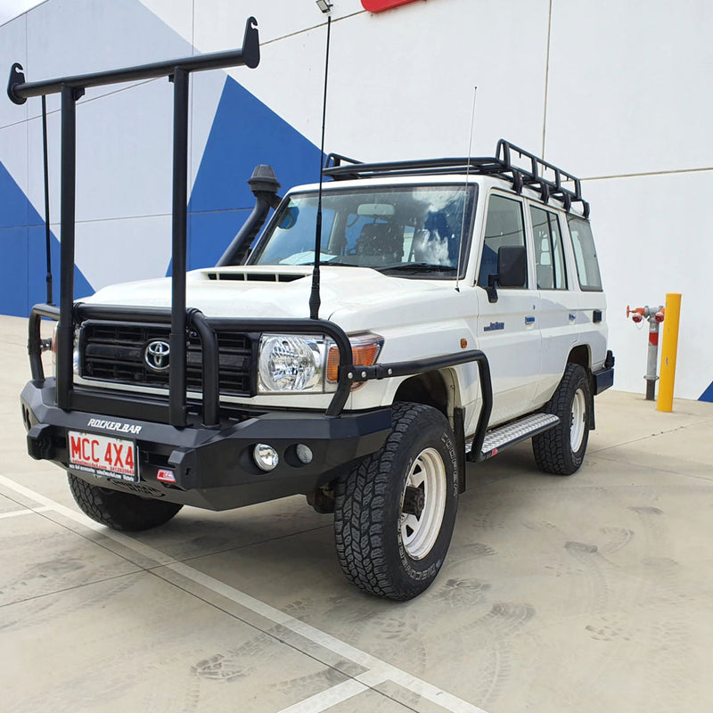 Land Cruiser 76 series 2007-Current 039SBSR Side Step and Rail Package (Sand Black) (50mm Bull Bar)