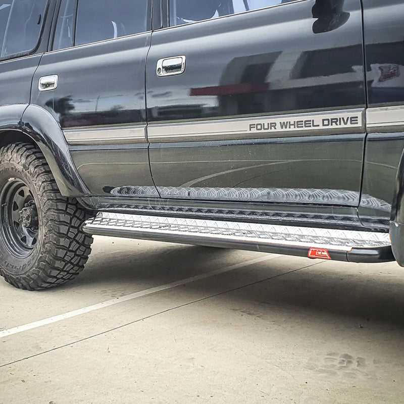 Land Cruiser 80 series 1990-1998 039BSR Side Step and Rail Package (Chrome Step Plate) (50mm Bull Bar)