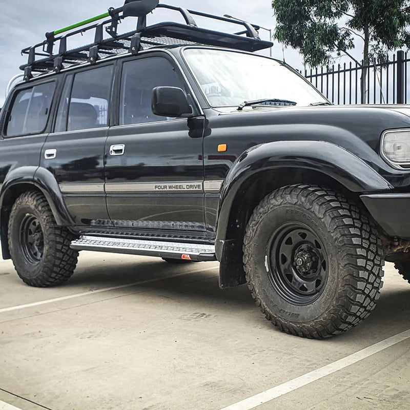 Land Cruiser 80 series 1990-1998 039BSR Side Step and Rail Package (Chrome Step Plate) (50mm Bull Bar)