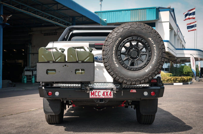 Next-Gen Ranger Raptor 2022-On - 022-02 Rear Wheel Carrier Double Jerry Can Holder Package - SKU MCC-05011-202PK3-SB