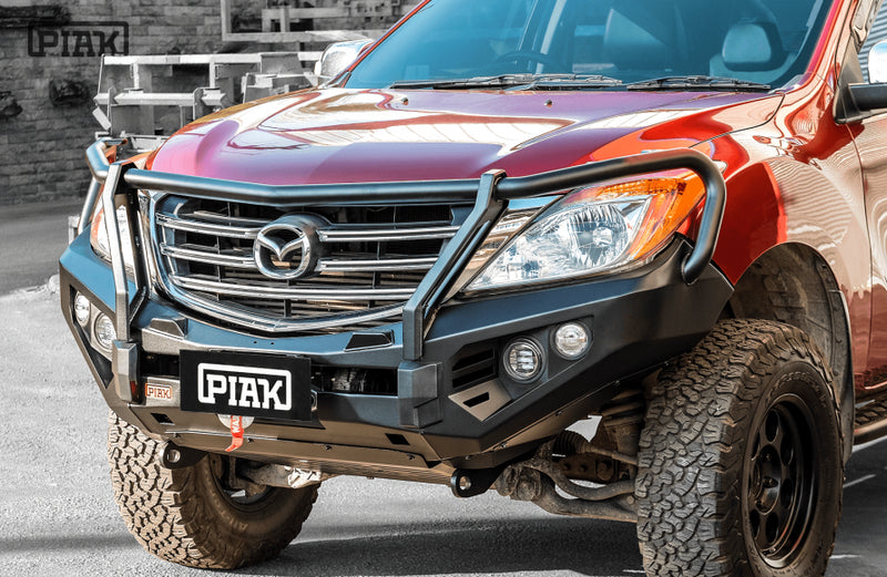 PIAK Elite 3-Loop Bull Bar for Mazda BT-50 having Orange Recovery Points & Black Bash Plate