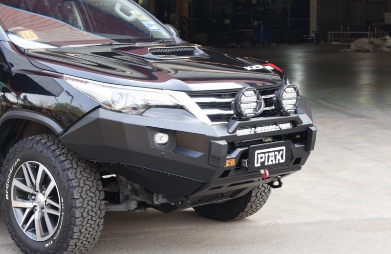 PIAK Elite Non Loop Bull Bar Orange Recovery Points Black Bash Plate for Toyota Fortuner 2015 to 2018