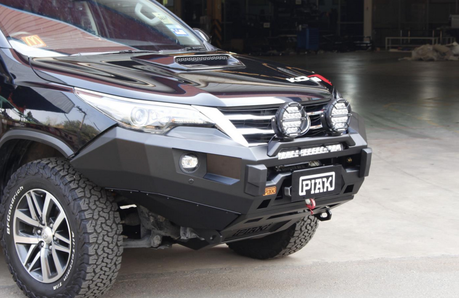 PIAK Elite Non Loop Bull Bar Orange Recovery Points Black Bash Plate for Toyota Fortuner 2015 to 2018