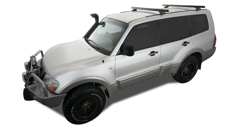 Rhino-Rack Heavy Duty RLTP Trackmount Black 2 Bar Roof Rack for Mitsubishi Pajero NM - NP & NS - NX 4dr 4WD