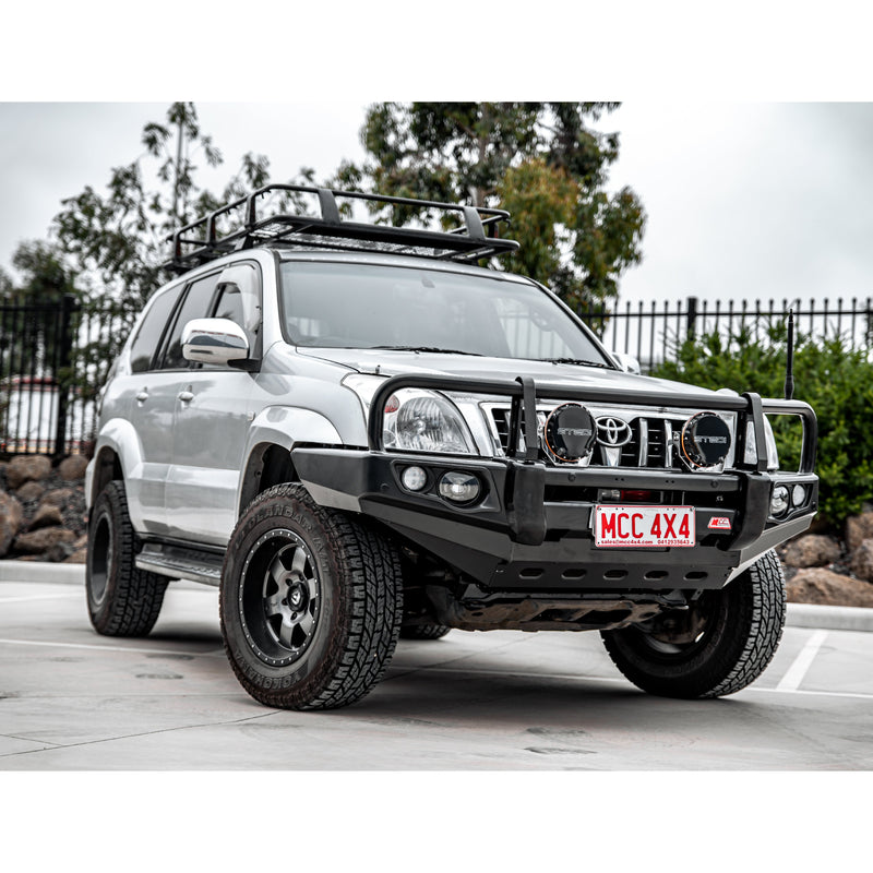 Prado 120 2002-2009 707-02 Falcon Bull Bar Black A-Frame Package (LED Foglight) - SKU MCC-01010-702FOGUP
