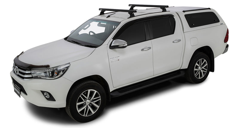 Rhino-Rack Heavy Duty RCH Trackmount Black 2 Bar Roof Rack for Hilux – Suitable for Toyota Hilux Gen 8 4×4 Double Cab
