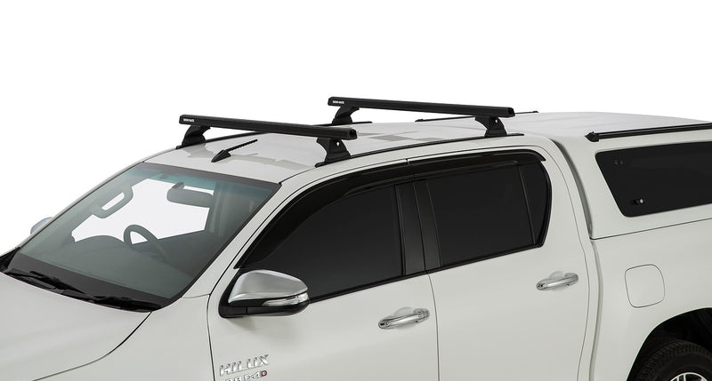 Rhino-Rack Heavy Duty RCH Trackmount Black 2 Bar Roof Rack for Hilux – Suitable for Toyota Hilux Gen 8 4×4 Double Cab