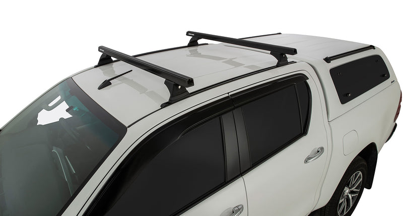 Rhino-Rack Heavy Duty RCH Trackmount Black 2 Bar Roof Rack for Hilux – Suitable for Toyota Hilux Gen 8 4×4 Double Cab
