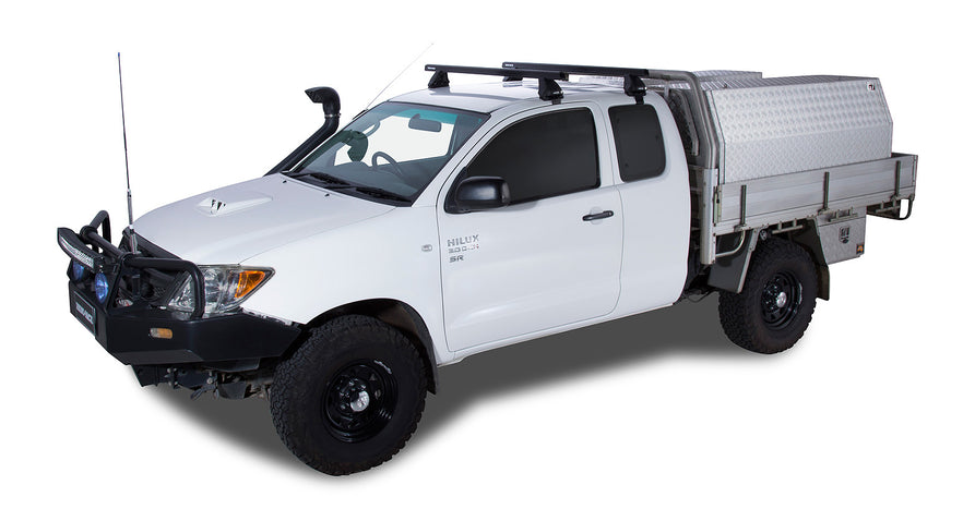 Rhino-Rack Heavy Duty 2500 Black 2 Bar Roof Rack – Toyota Hilux Gen 7 2dr Ute Extra Cab 4×4